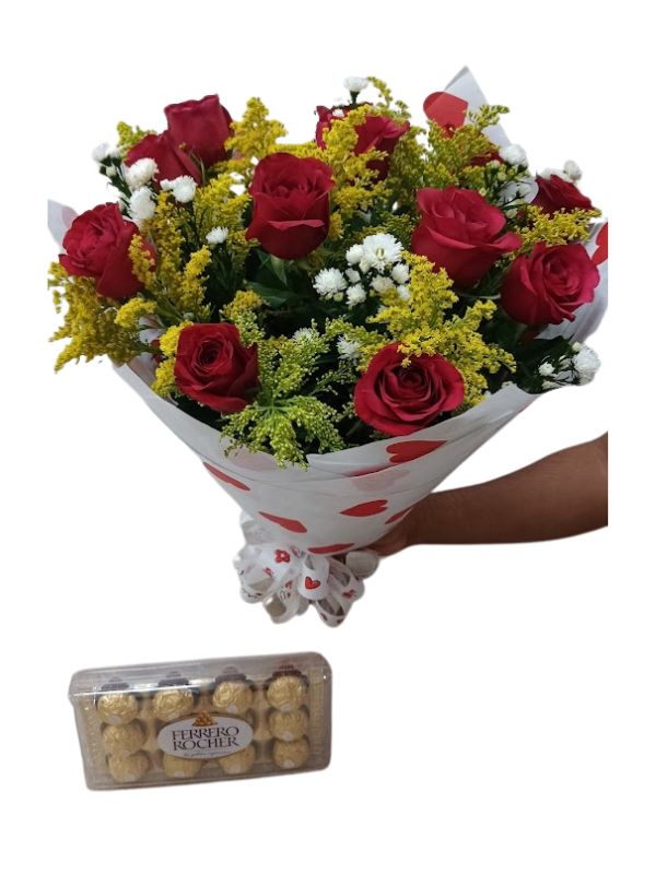 Buquê de 12 Rosas Vermelhas com Ferrero T12