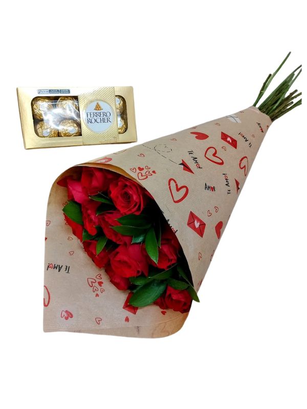 Ramalhete de Rosas Vermelhas com Ferrero