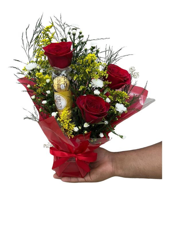 Trio de Rosas com Chocolate
